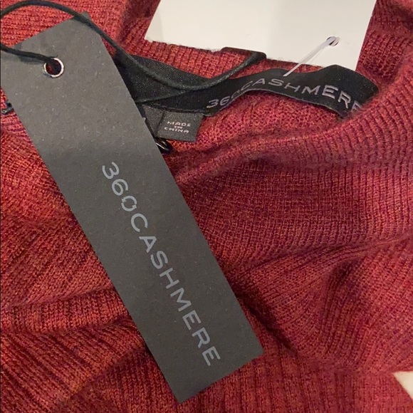 360 Cashmere Sweater Wine Mock Turtle 3/4 Sleeve - Picture 5 of 6